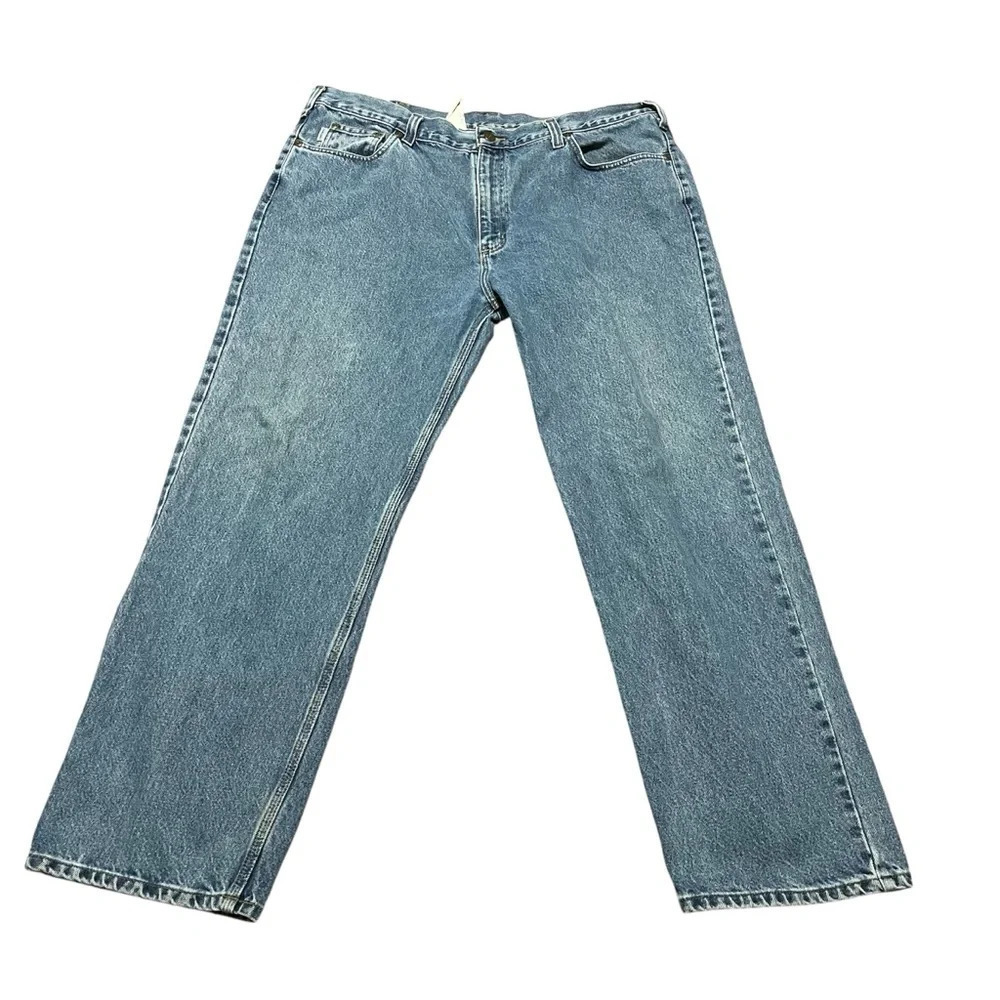 Carhartt Relaxed Fit Straight Leg Jeans 42x32 Leather Patch Workwear Baggy